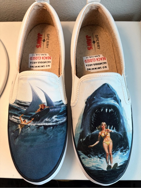 Sperry Shoes - NIB! Sperry Jaws Canvas Slip-Ons with Blue Ocean Shark Art